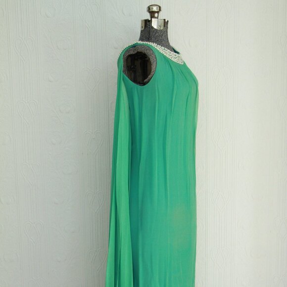 60's silk chiffon dress with pearls - Picture 4 of 7